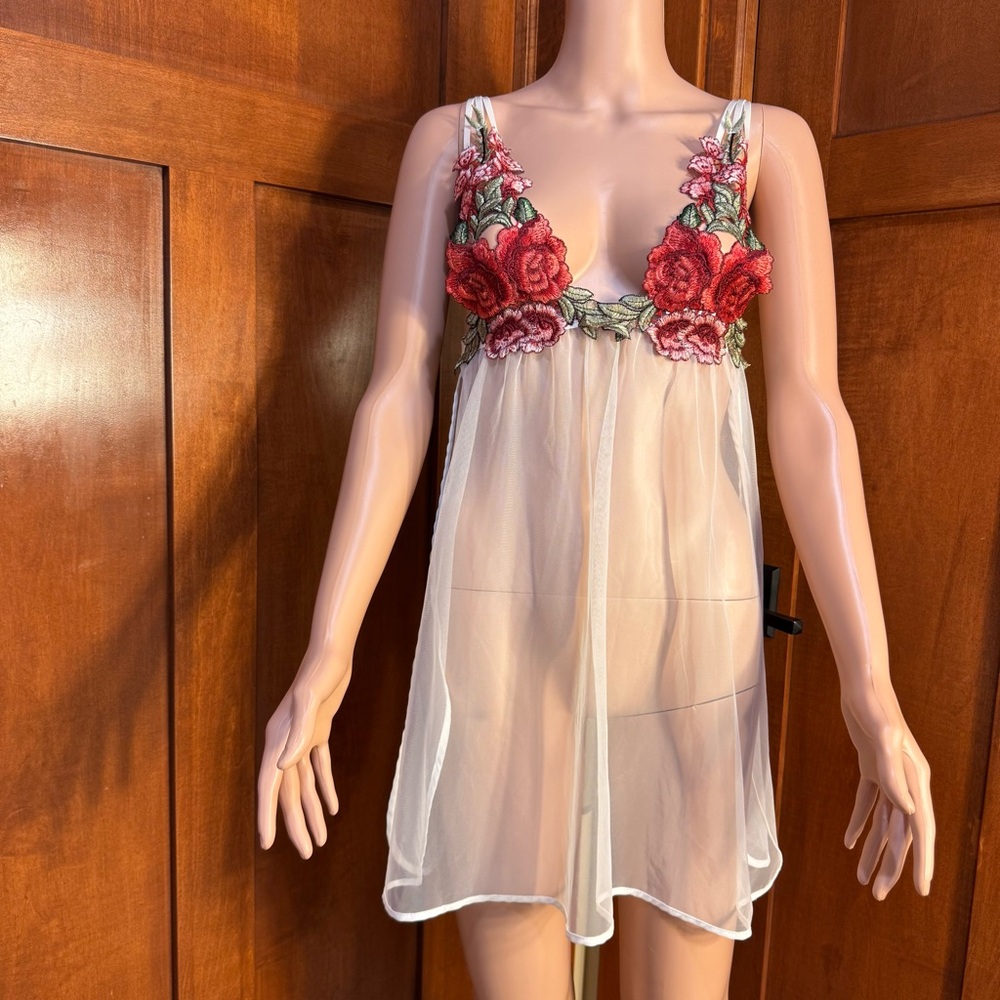 Floral Embroidered Sheer Babydoll Chemise